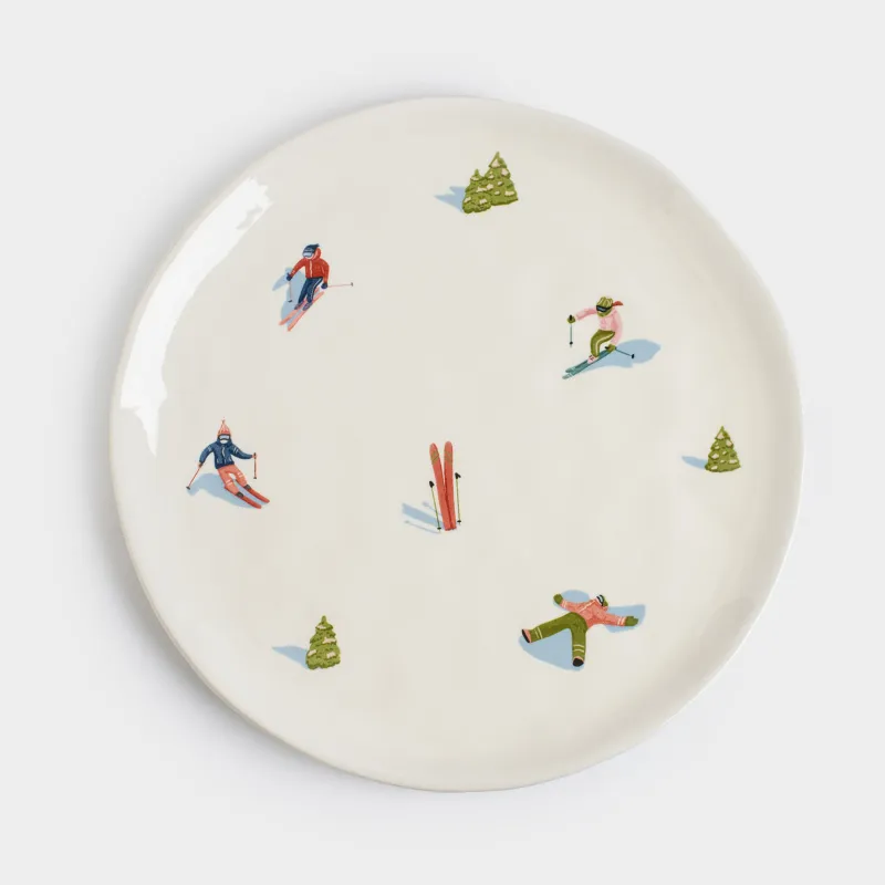 Блюдо, 24 см, керамика, белое, Лыжники, Skiers