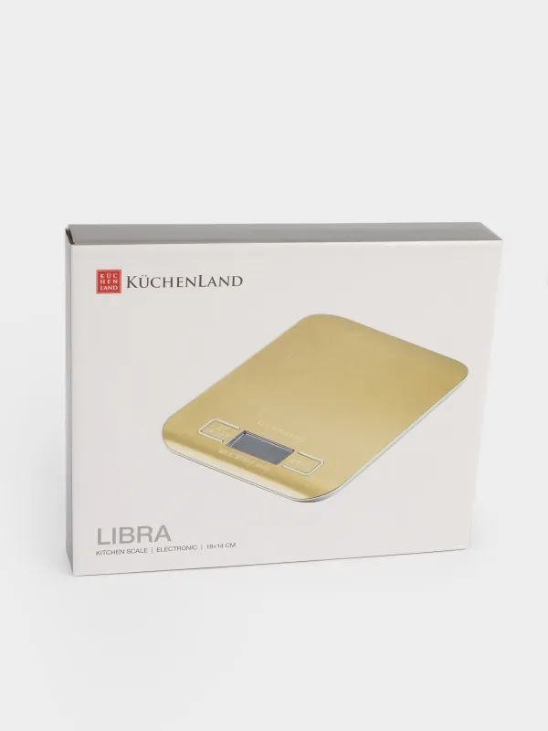 Весы кухонные, 18х14 см, электронные, сталь/пластик, золотистые, Libra, image-1