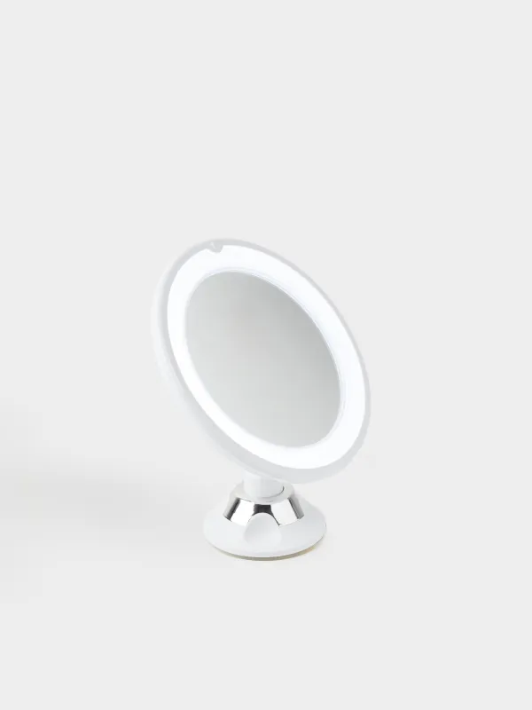 Зеркало подвесное, 19/12 см, увеличительное, с подсветкой, на присоске, пластик, белое, Mirror, image-0