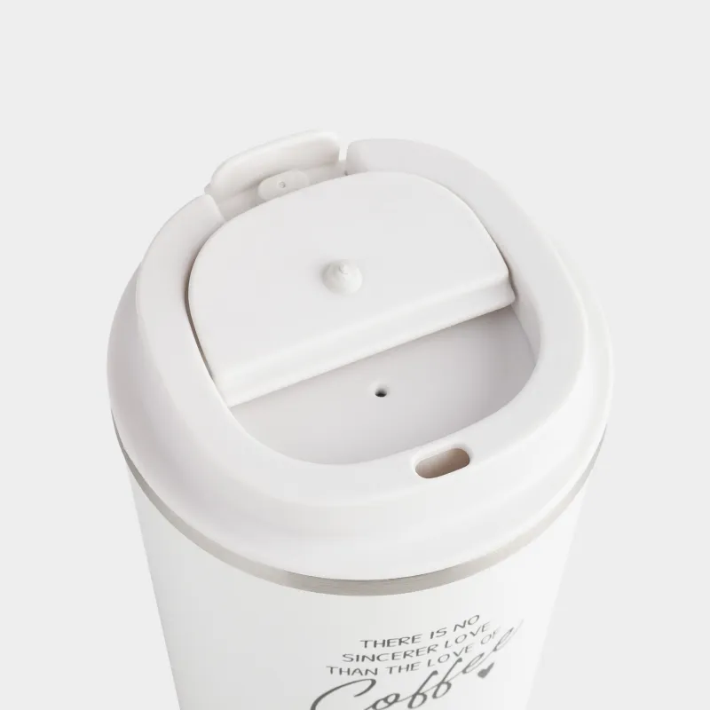 Термокружка, 350 мл, сталь/пластик, белая, с надписью, Coffee time, image-1