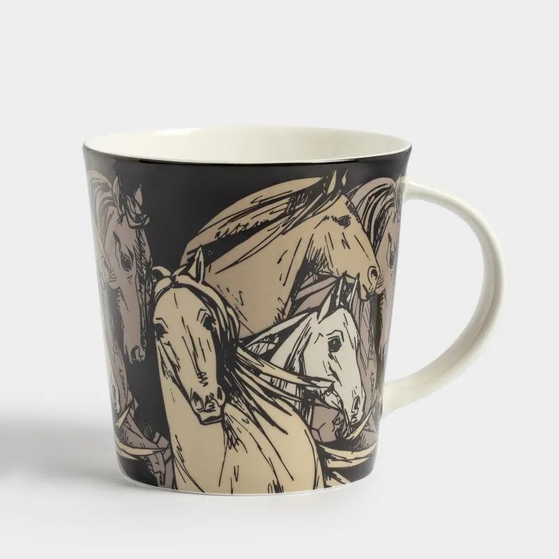 Кружка, 450 мл, фарфор F, черная, Кони, Horse