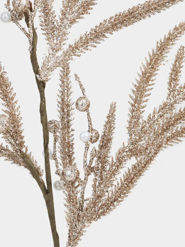 Ветка декоративная, 70 см, пластик/бумага, шампань, Ель с бусинами, Sparkle decor, image-4