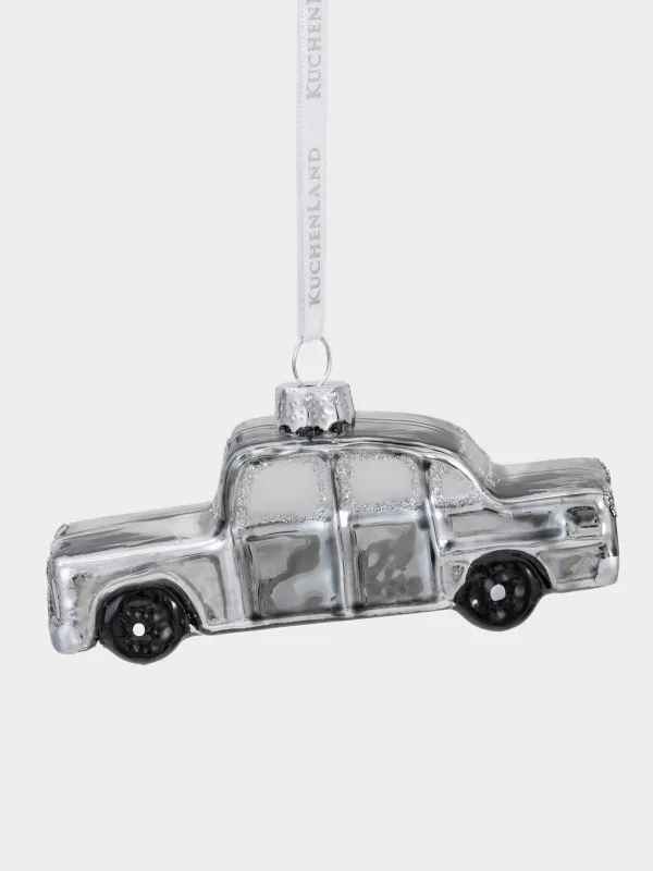 Игрушка елочная, 10х4 см, стекло, с блестками, серебристая, Машина, Figure christmas, image-0