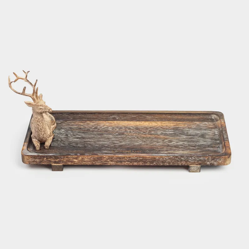 Блюдо сервировочное, 28х12 см, на ножках, дерево/полирезин, прямоугольное, Олень, Noble tree