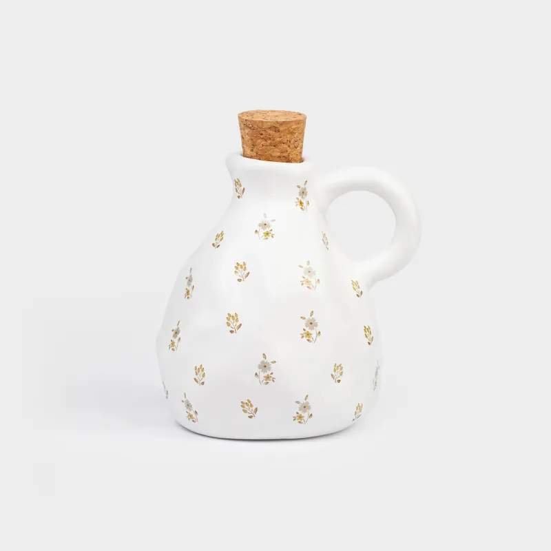 Емкость для масла или уксуса, 350 мл, с ручкой, керамика D/пробка, молочная, Винтажные цветы, La flore