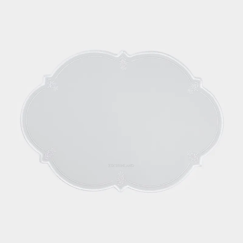 Салфетка под приборы, 30х43 см, ПВХ/полиэстер, фигурная, серо-голубая, Цветы, Rock embroidery