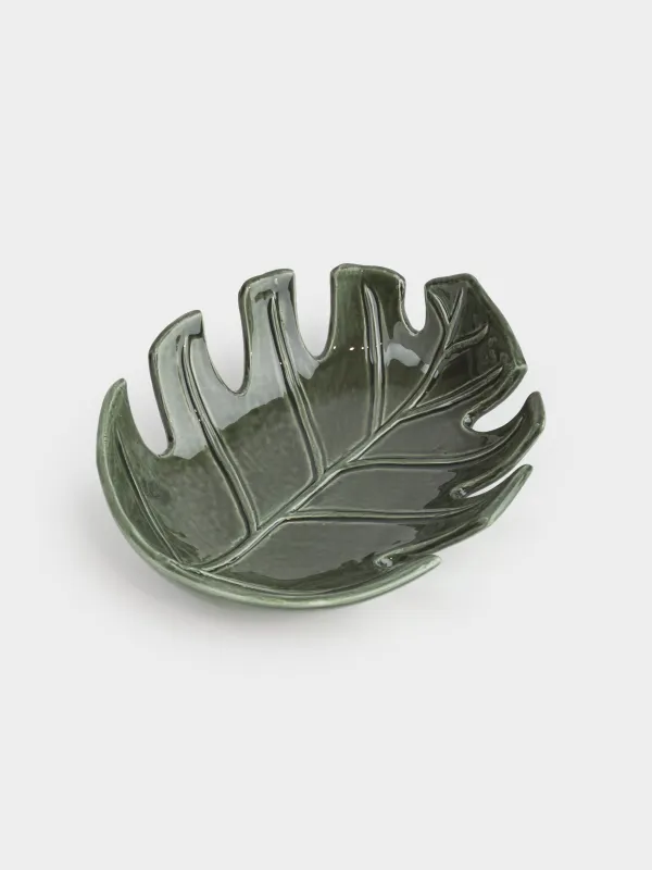 Блюдо декоративное, 19х16 см, керамика, зеленое, Лист монстеры, Tropical, image-0