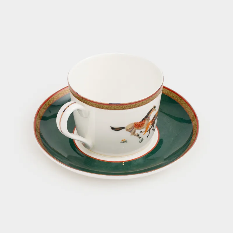 Пара чайная, 1 перс, 2 пр, 260 мл, фарфор F, с золотистым кантом, Кони, Blue wind, image-1