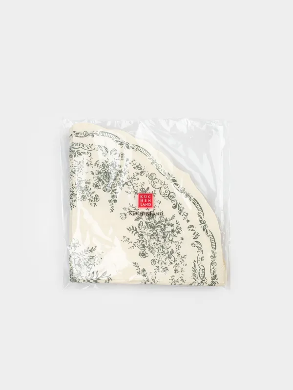 Салфетки бумажные, 33 см, 20 шт, круглые, белые, Зеленые цветы, Green lace, image-4