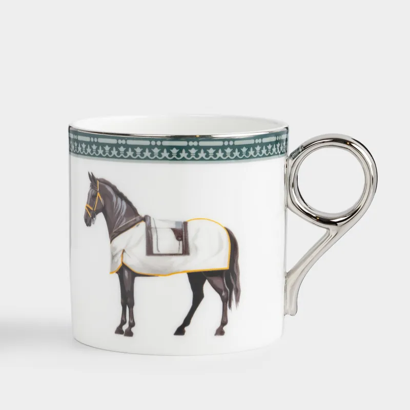Кружка, 370 мл, фарфор F, бело-зеленая, с серебристым кантом, Конь, Breton horse
