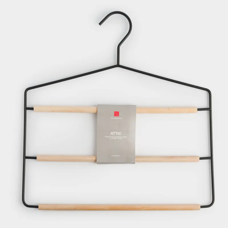 Вешалка для брюк/юбок, 38 см, 3 уровня, металл/дерево, черная, Attic, image-3