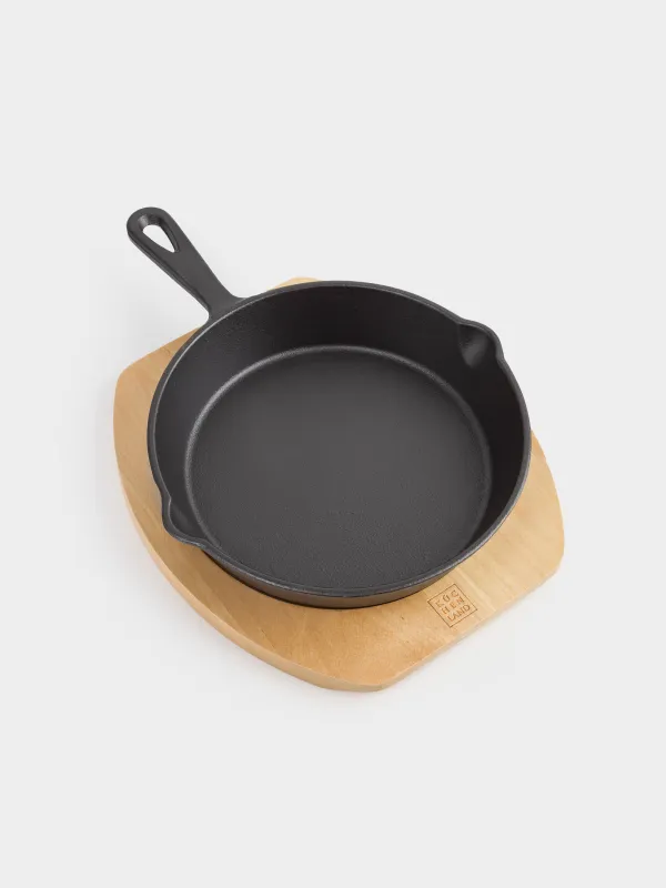 Сковорода, 20 см, на подставке, чугун/дерево, круглая, черная, Authentic, image-3
