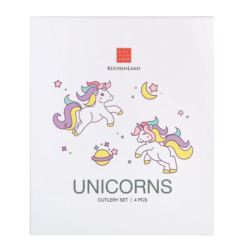 Столовые приборы, детские, 1 перс, 4 пр, сталь, Единорог, Unicorns, image-1