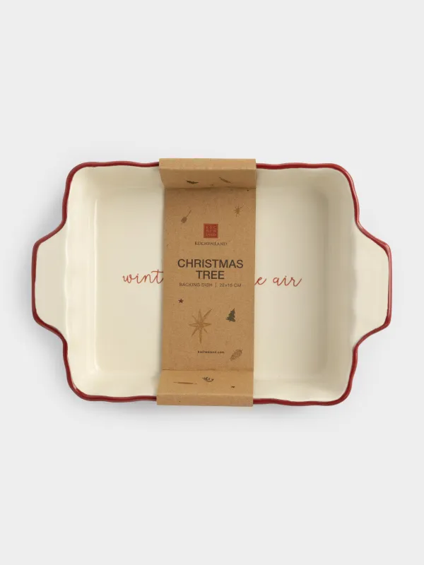 Форма для запекания, 22х16 см, керамика, прямоугольная, бордовая, Christmas tree, image-6