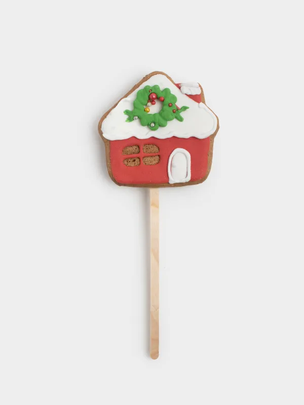 Пряник, 40 гр, глазированный, шоколадный, на палочке, красный, Домик, Prani, image-0