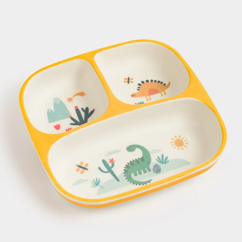 Тарелка обеденная, детская, 18 см, 3 отд, бамбук, квадратная, желтая, Динозавры, Dino, image-7
