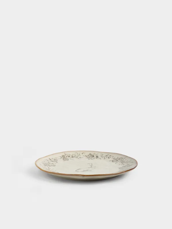 Тарелка обеденная, 27 см, керамика R, бежевая, Заяц с цветами, Rustic Easter, image-3