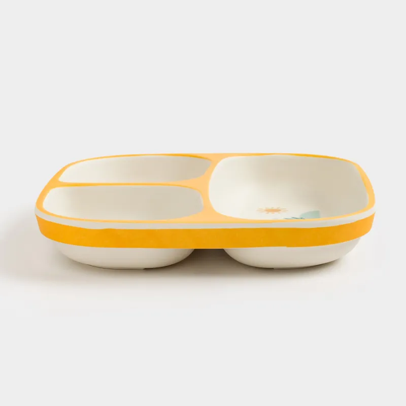 Тарелка обеденная, детская, 18 см, 3 отд, бамбук, квадратная, желтая, Динозавры, Dino, image-2