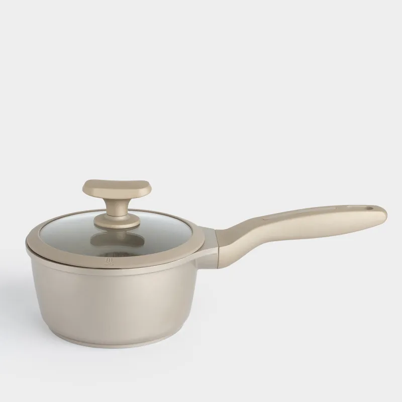 Ковш, 16 см, 1,4 л, с крышкой, с покрытием, алюминий, серо-бежевый, Dainty