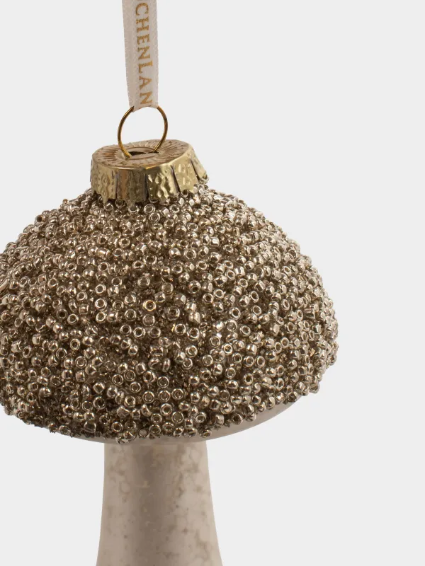 Игрушка елочная, 8х9 см, стекло, с блестками, шампань, Гриб, Figure sparkle, image-1