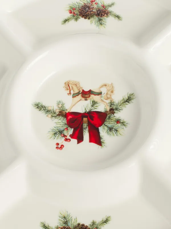 Менажница, 33 см, 5 отд, фарфор F, белая, Лошадка с бантом, Christmas miracle classic, image-1