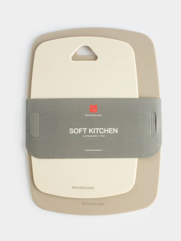 Доска разделочная, 30/35 см, 2 шт, пластик, молочная/серо-коричневая, Soft kitchen, image-7