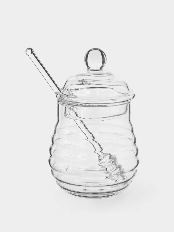 Банка для меда, 400 мл, с ложкой, стекло Б, Honey, image-0