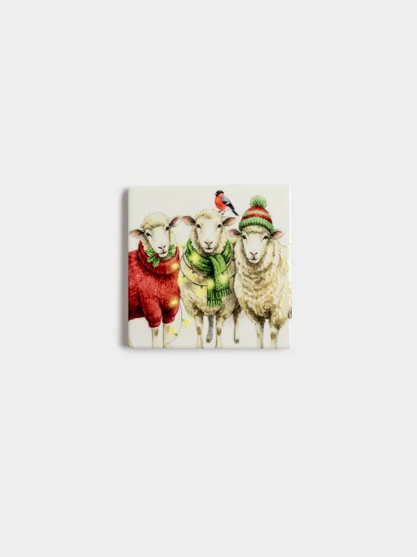 Подставка под кружку, Овцы в шарфах, Sheep trio, image-0