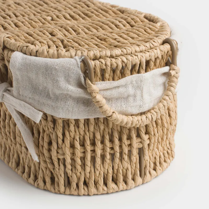 Корзина для хранения, 27x17x13 см, плетеная, с ручками, с крышкой, целлюлоза, овальная, Braided, image-2