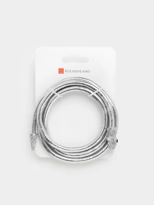 Колье, 90 см, металл/стразы, серебристое, Змея, Jewelry snake, image-2