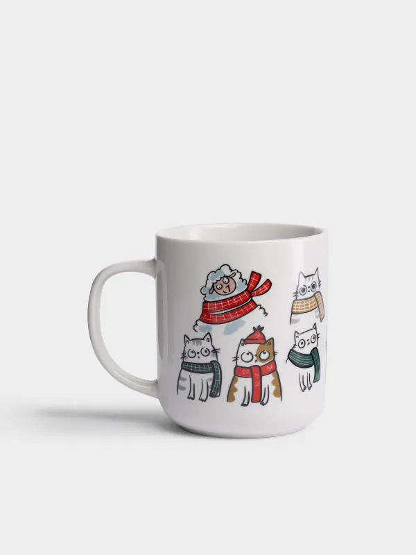 Кружка, 430 мл, Коты и овечка в шарфах, Christmas cat, image-2