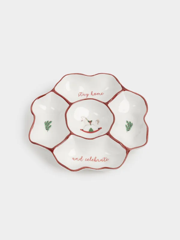 Менажница, 25 см, 5 отд, керамика D, Лошадка и еловые ветки, Christmas tree, image-2