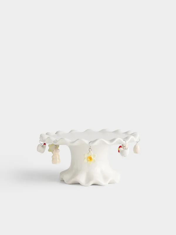 Блюдо на ножке, 22х9 см, с подвесками, керамика D, молочное, Пасхальный микс, Natural Easter, image-0