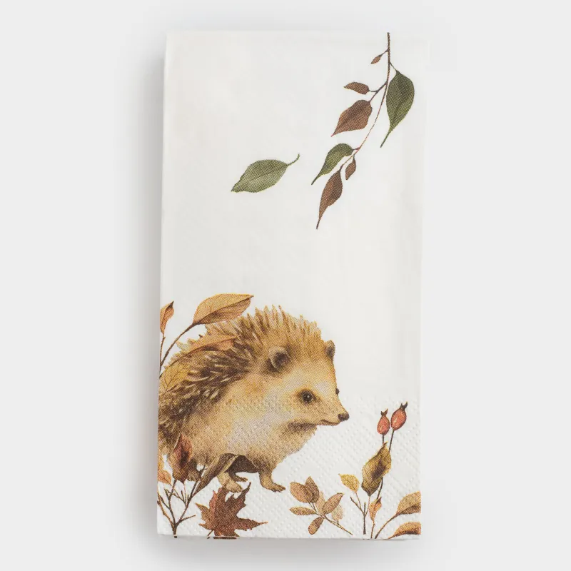 Салфетки бумажные, 33х33 см, 20 шт, прямоугольные, белые, Еж и листья, Hedgehog in leaves