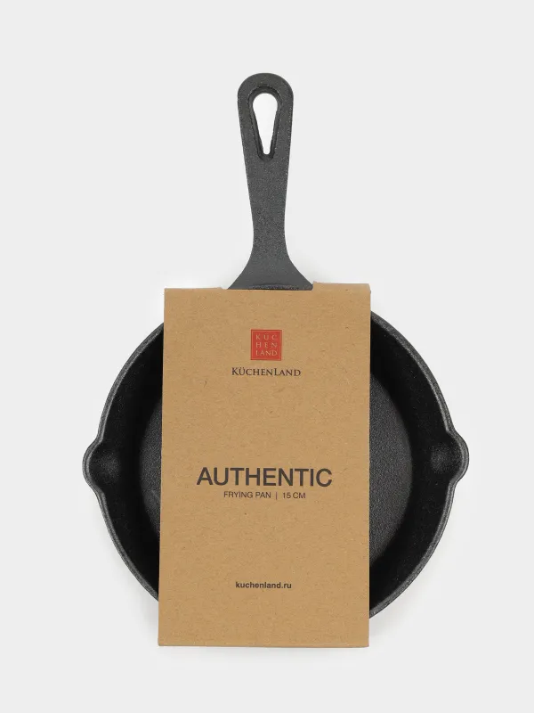 Сковорода, 14 см, на подставке, чугун/бамбук, круглая, черная, Authentic , image-3