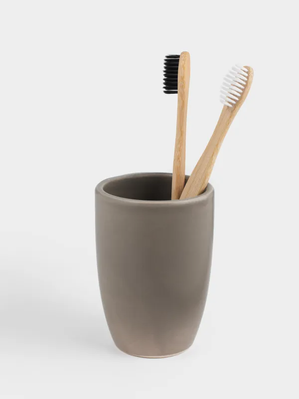 Стакан для ванной комнаты, 10 см, керамика, бежево-серый, Giza, image-4