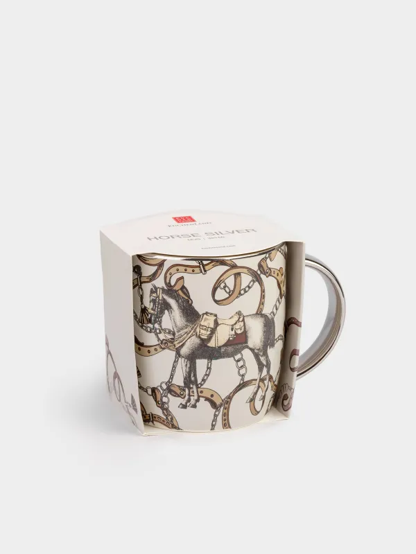 Кружка, 380 мл, фарфор N, серо-серебристая, Лошадь, Horse silver, image-4