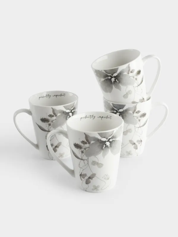 Кружка, 420 мл, 4 шт, Серые цветы, Watercolor, image-3