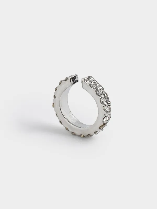 Серьга-кафф, 1 см, металл, серебристая, Кристаллы, Jewelry crystal, image-1