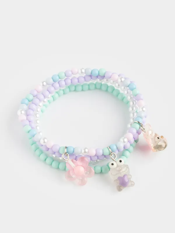 Набор браслетов, 18 см, 4 шт, детский, пластик, цветной, Pearl color, image-3