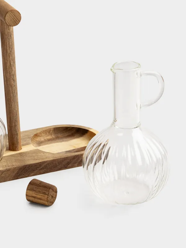 Набор для масла и уксуса, 300 мл, 2 шт, на подставке, стекло/дерево, Noble tree, image-4