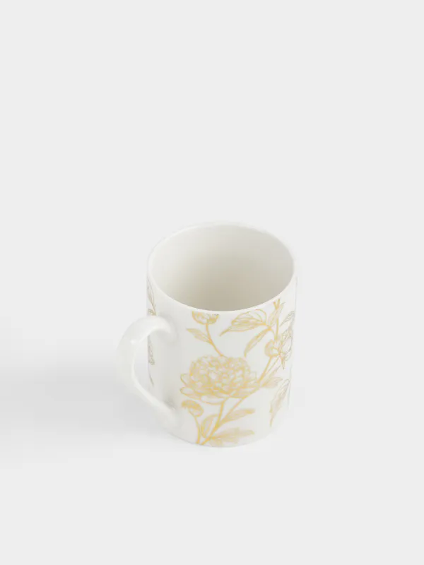 Кружка, 340 мл, фарфор N, бело-золотистая, Пионы, Bloome, image-1