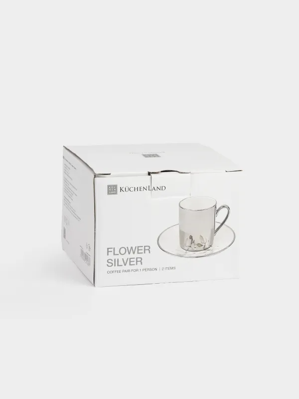 Пара кофейная, 90 мл, Цветок, Flower silver, image-5