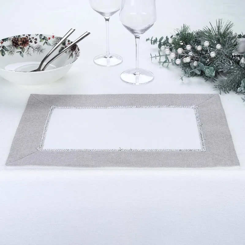 Салфетка под приборы, 30х45 см, 2 шт, полиэстер, бело-серая, Milky way, image-1