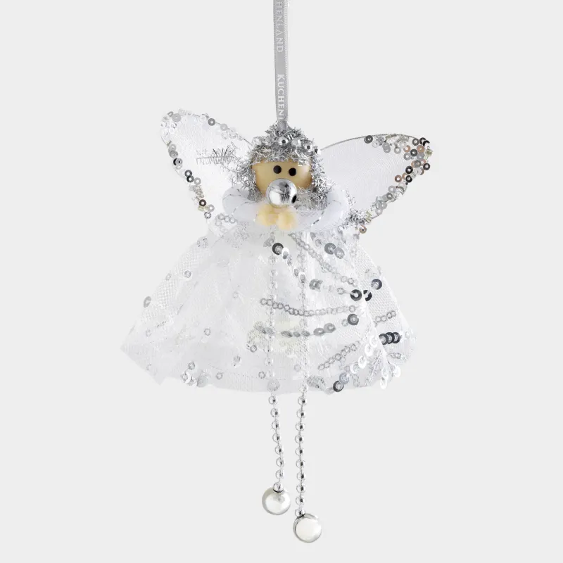 Игрушка елочная, 18 см, пластик/полиэстер, серебристая, Девочка в платье, Sweet girl