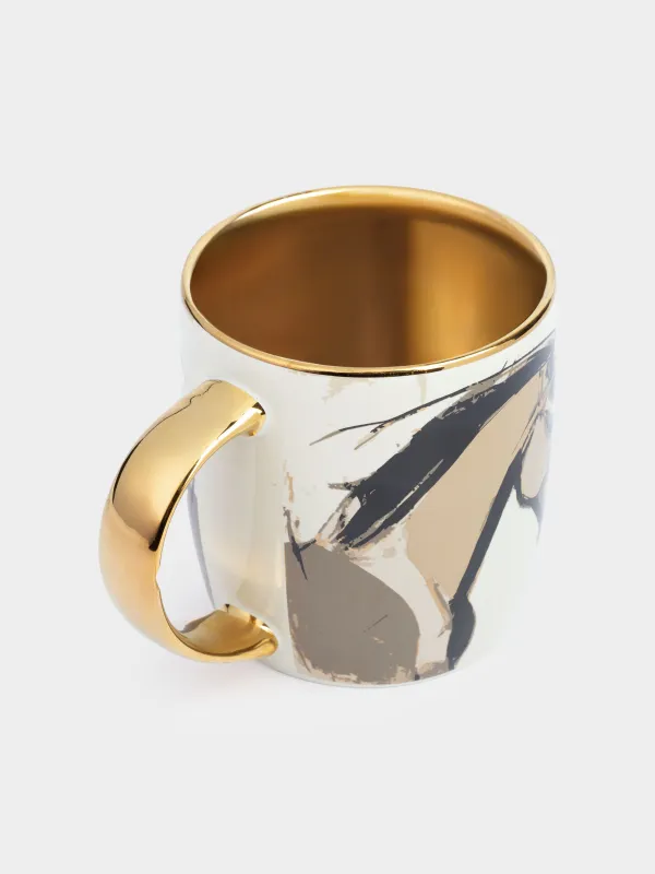 Кружка, 380 мл, фарфор N, молочно-золотистая, Конь, Horse art, image-1