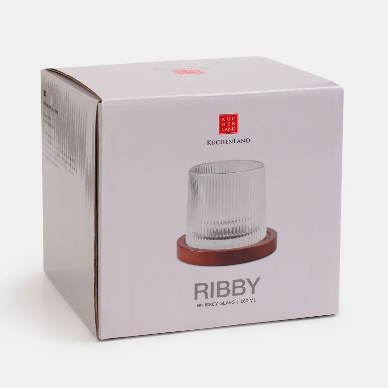 Стакан для виски, 9 см, 260 мл, на подставке, стекло Р/дерево, Ribby, image-4