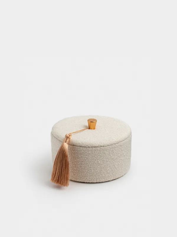 Шкатулка для украшений, 13 см, с кисточкой, букле/картон, бежевая, Boucle, image-1