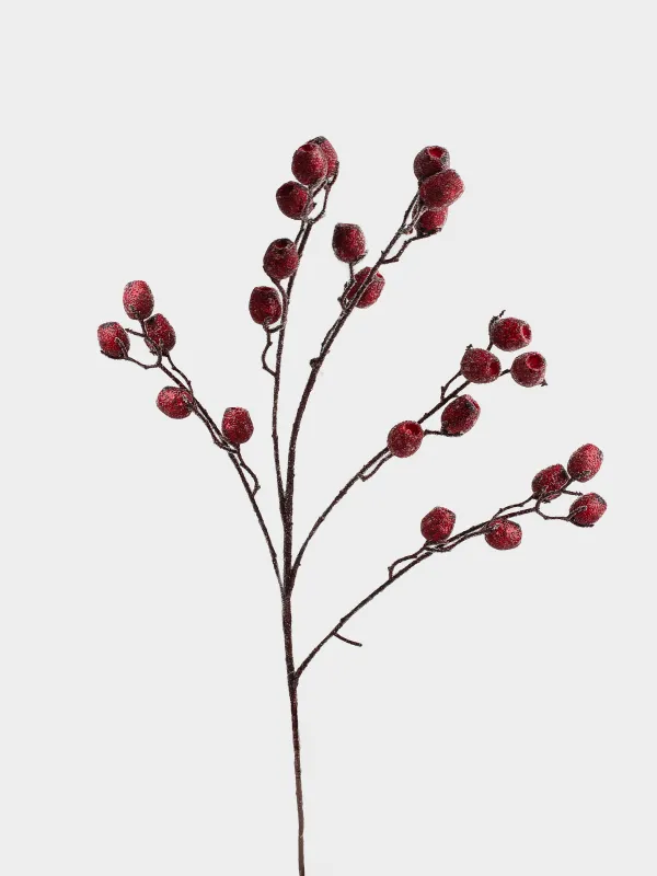 Ветка декоративная, 70 см, пенопласт, Красные ягоды, Red berry, image-1