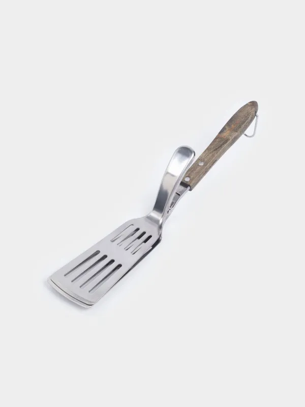 Лопатка-щипцы для барбекю, 40 см, с прорезями, сталь/дерево, BBQ, image-1